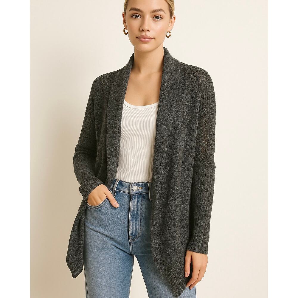 Hollister Open Knit Cardigan Gray Waterfall Sweater XS/S Soft Cozy Layering